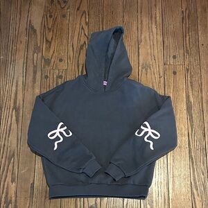 Edikted Gray Crewneck Hoodie with Pink Sleeve Graphics